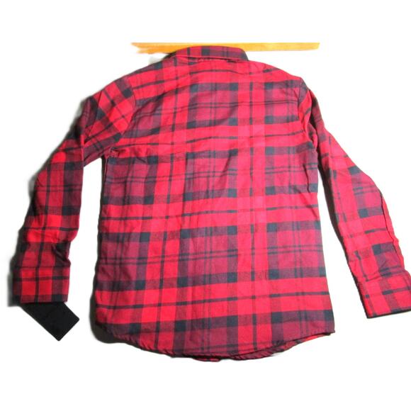 Hurley Boy's Flannel Plaid Button Down Shirt Size Medium (10/12) Red and Black - Picture 3 of 8